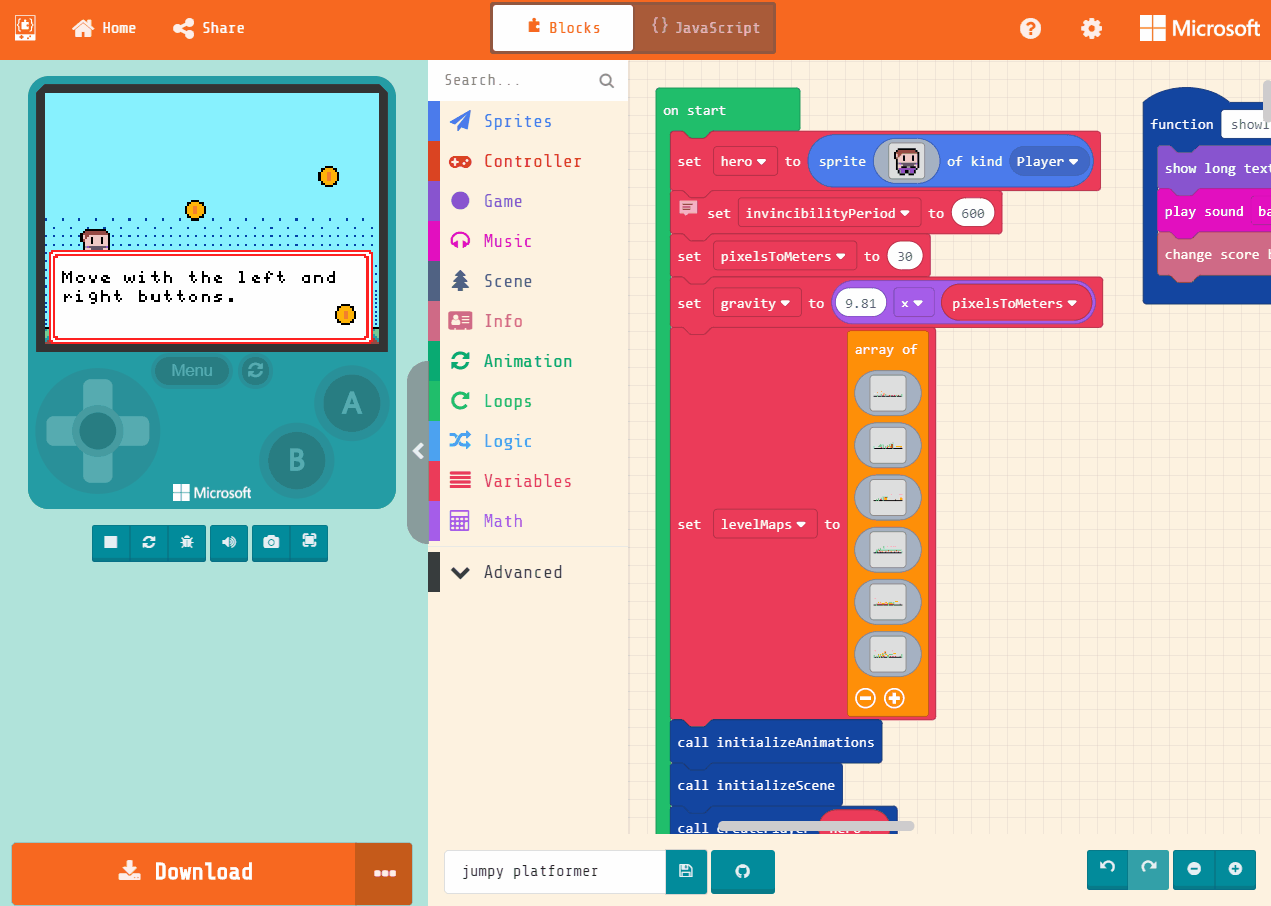 Switching language to Chinese, blocks game "Jumpy Platformer" can't run ...