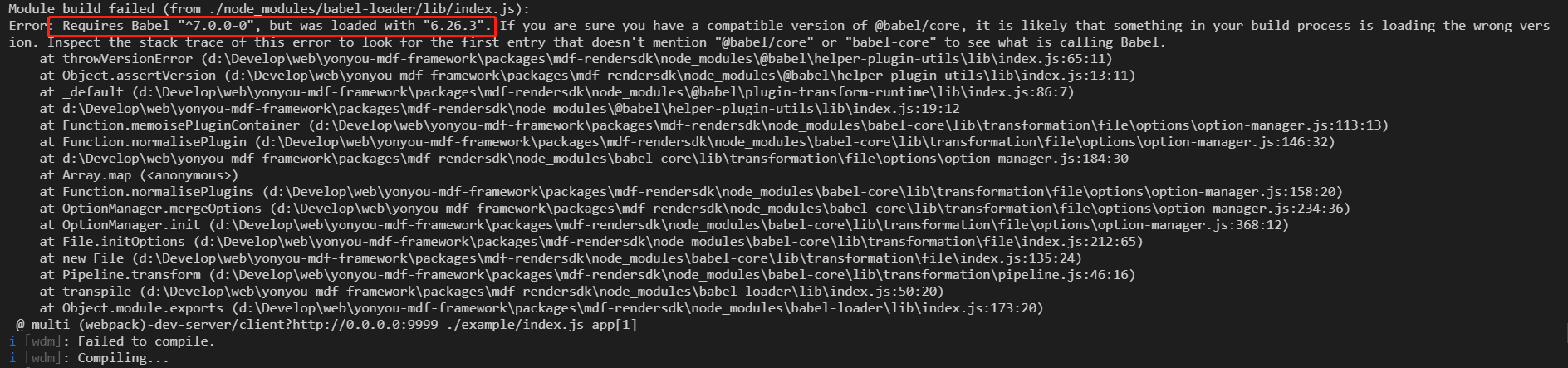 Requires Babel "^7.0.0-0", but was loaded with "6.26.3".