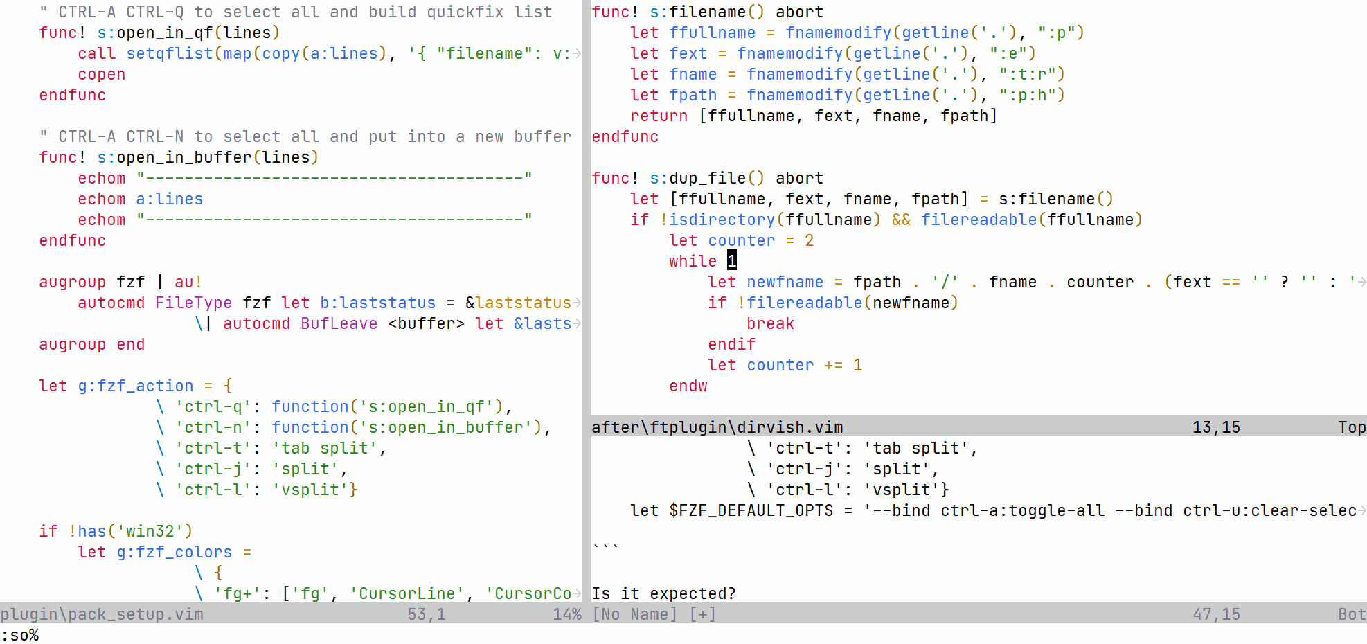 vim function in fzf_action always populates and opens quickfix · Issue ...