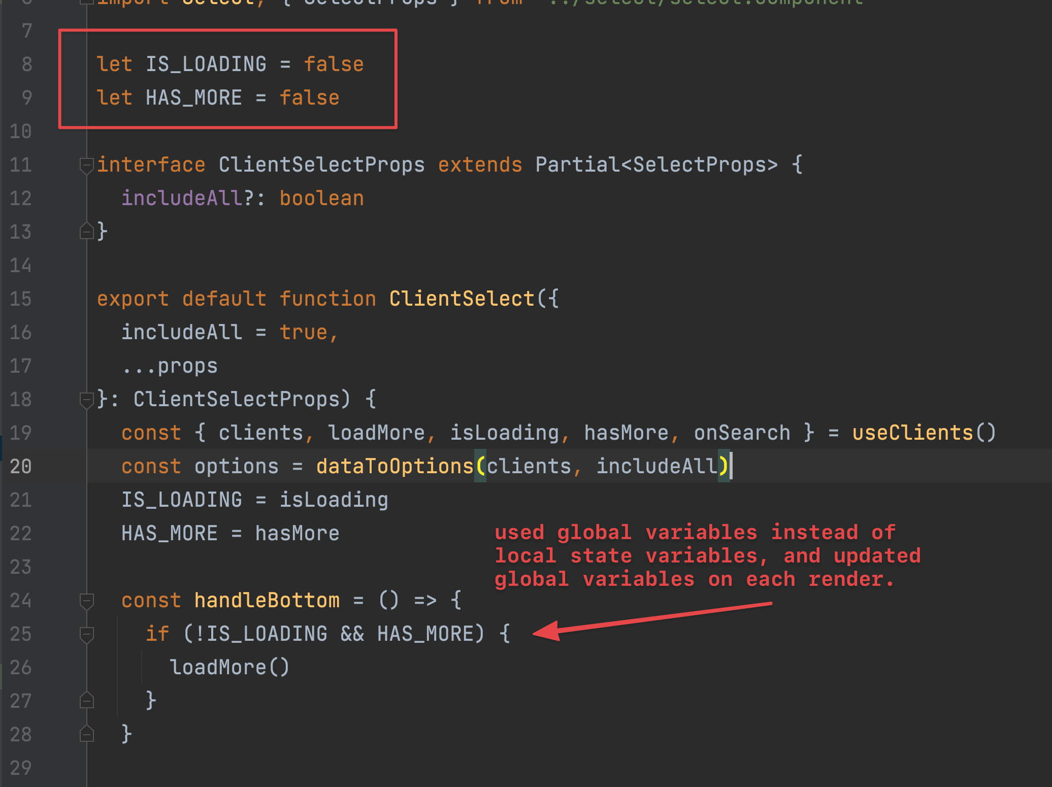 onMenuScrollToBottom keeps the same reference to the function while ...