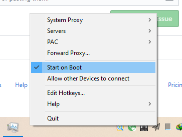 Shadowsocks System Tray Context Menu