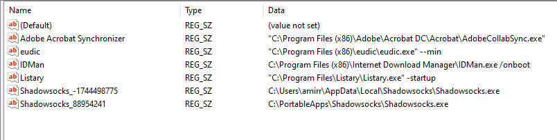 Shadowsocks Windows Startup Registry Values