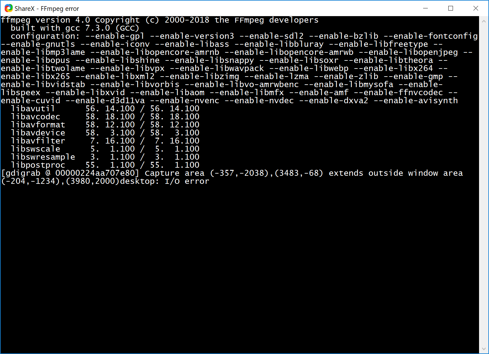 Ffmpeg error on second 4k display issue 3625 sharex sharex github