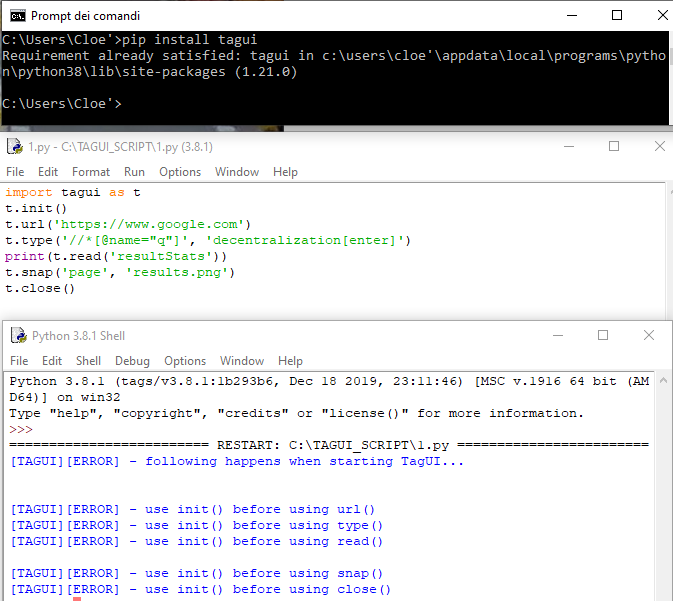 following happens when starting TagUI.. - checking further with ...