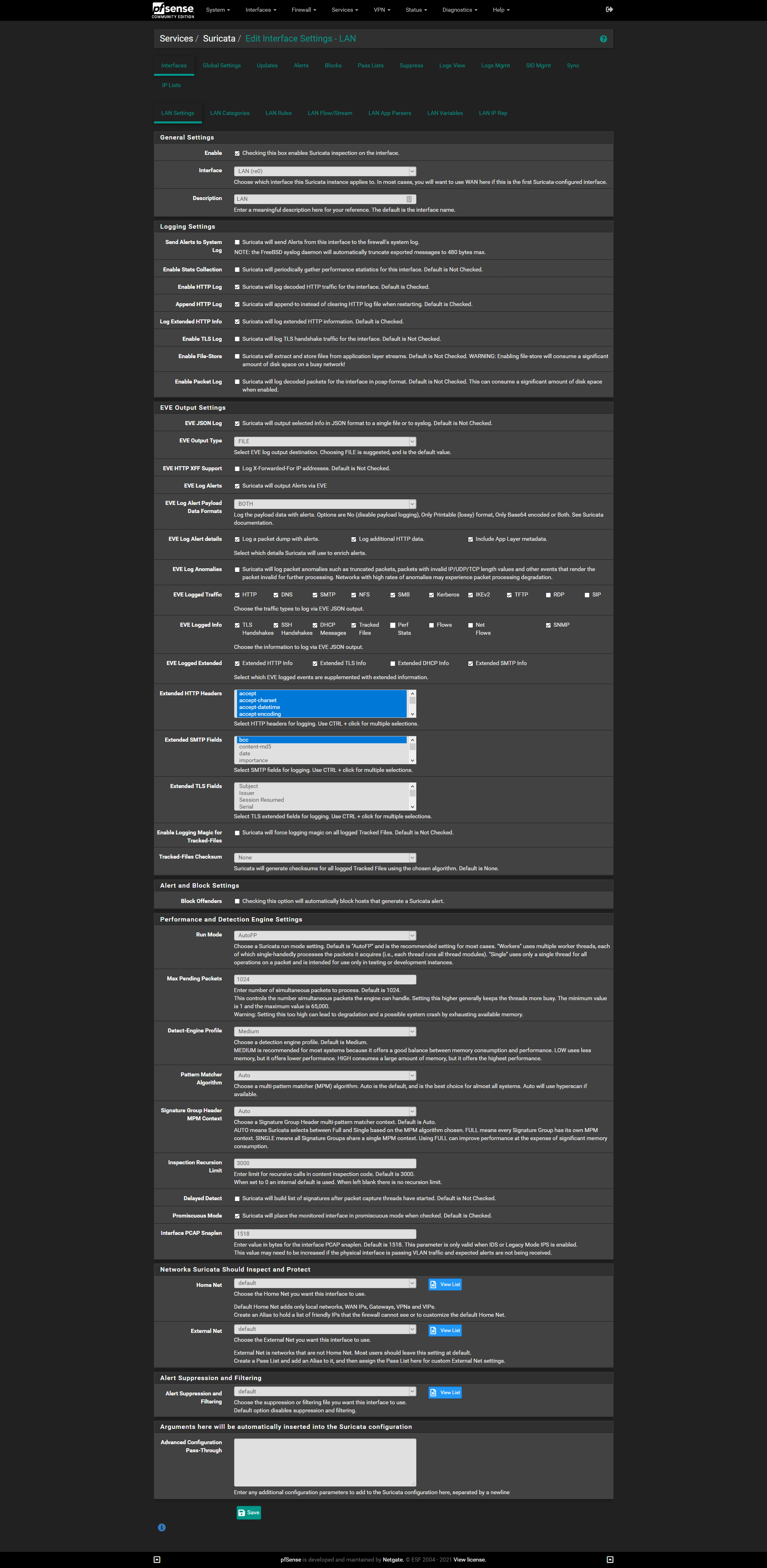 suricata settings