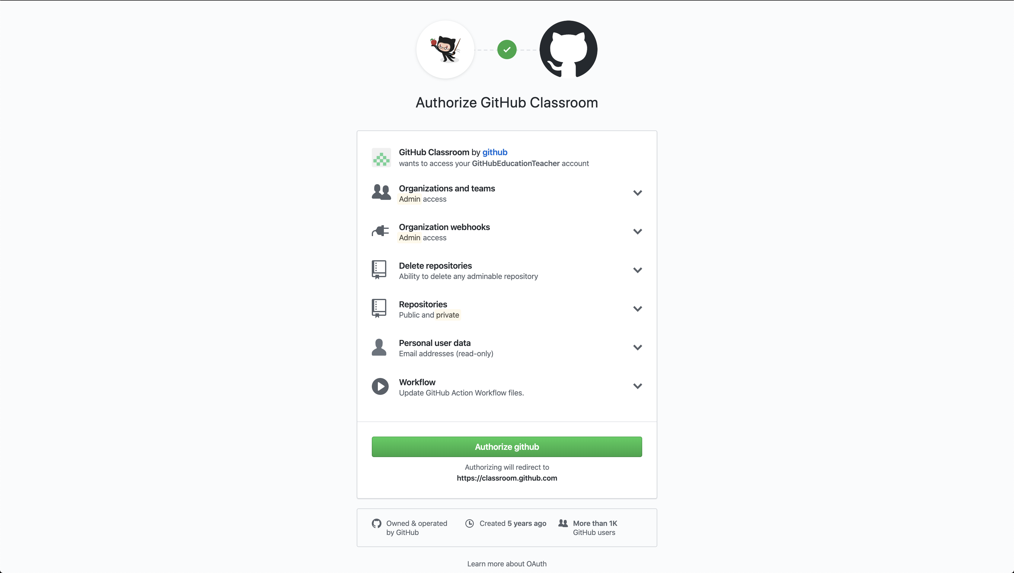 Authorize GitHub Classroom to access your GitHub account.