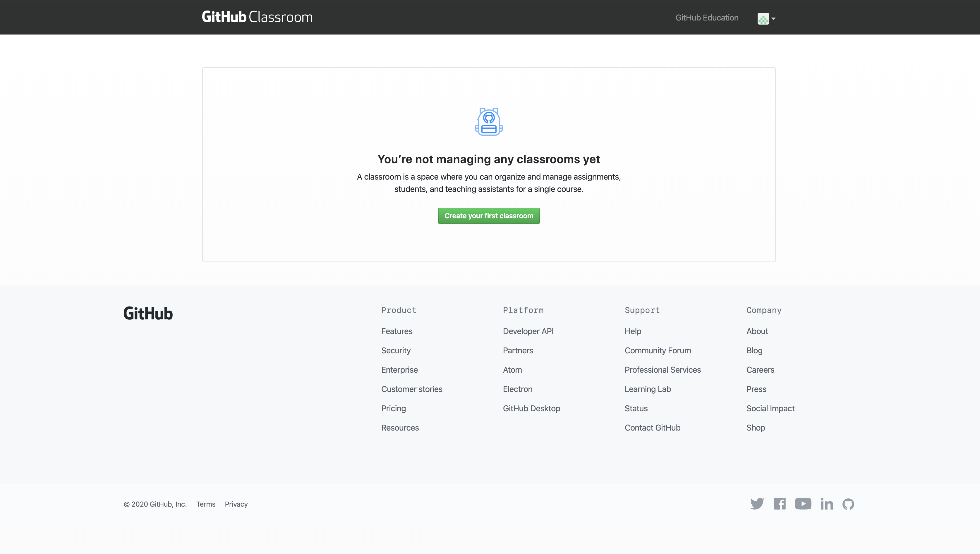 Create your first classroom in GitHub Classroom.