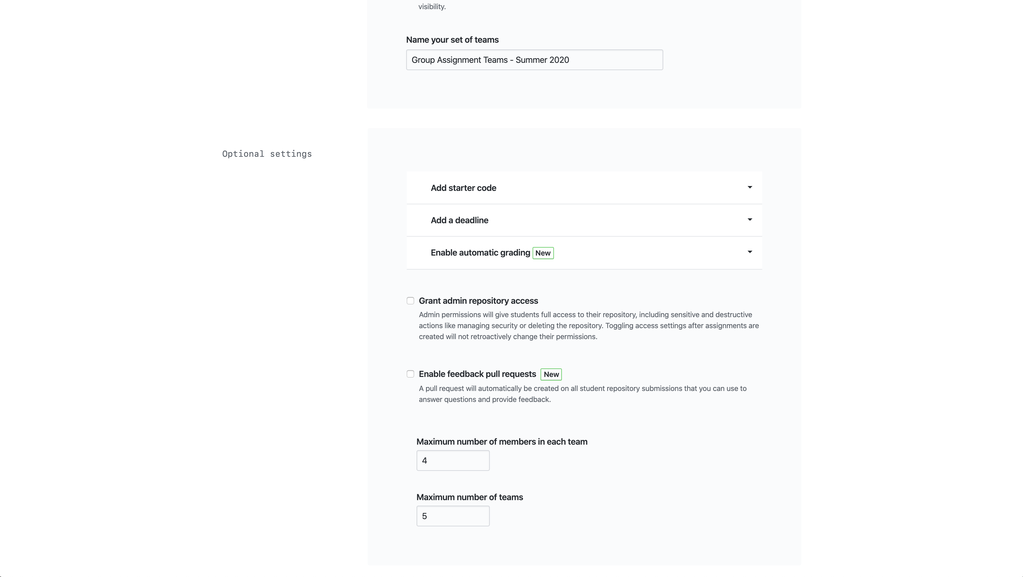 Setting up a group assignment.