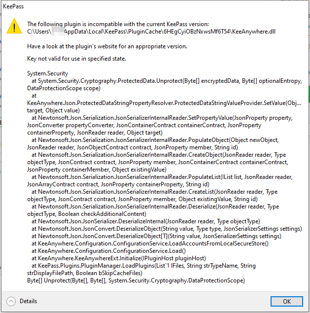 Plugin is incompatible with current KeePass version after update 