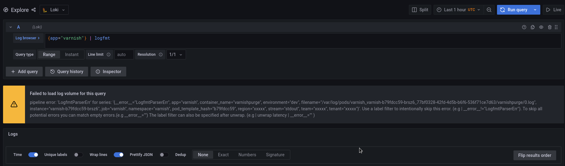 Missing log level labels in Explore - histogram in Grafana v8.4.0 ...