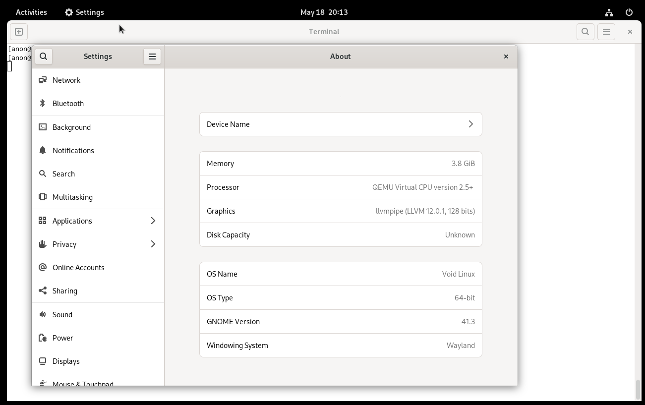 gnome-control center about tab with a missing void logo