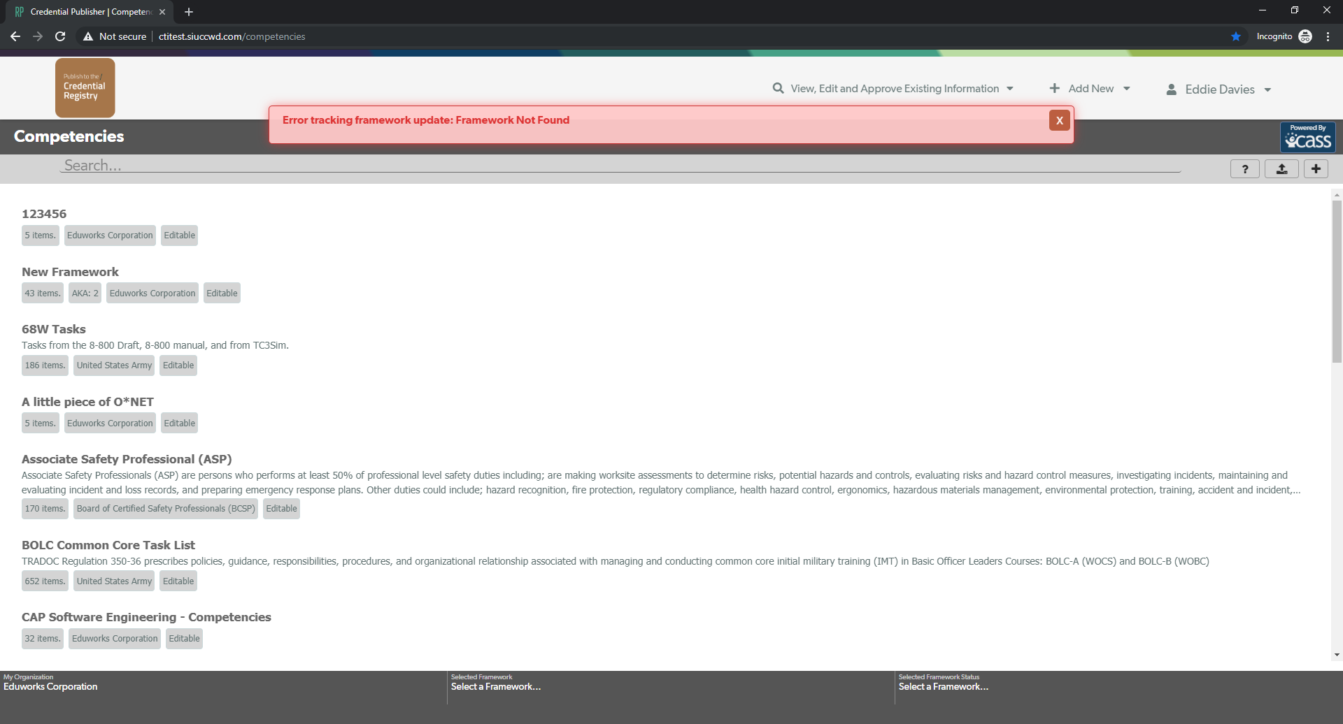 Newly created frameworks don't show up in the framework list unless the ...