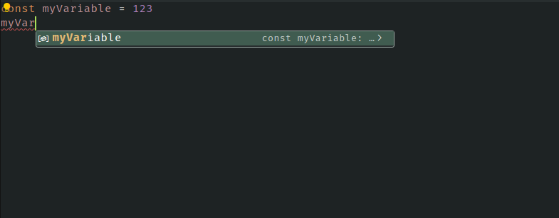 regression: no typescript variable completion for variable declared in ... image.