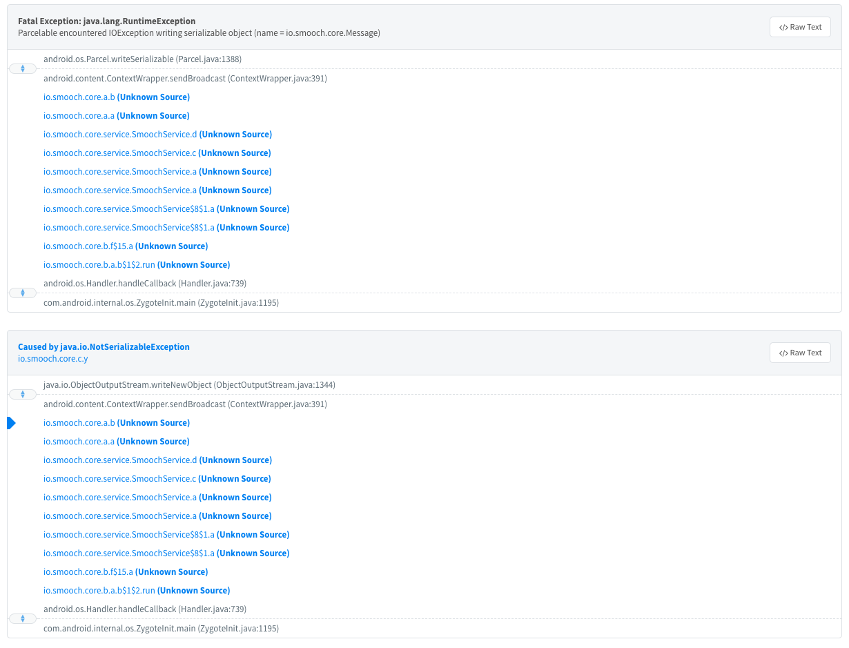 Parcelable encountered IOException writing serializable object (name