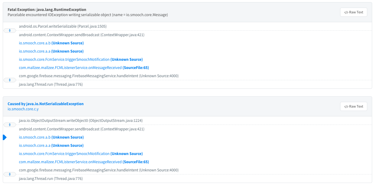 Parcelable encountered IOException writing serializable object (name