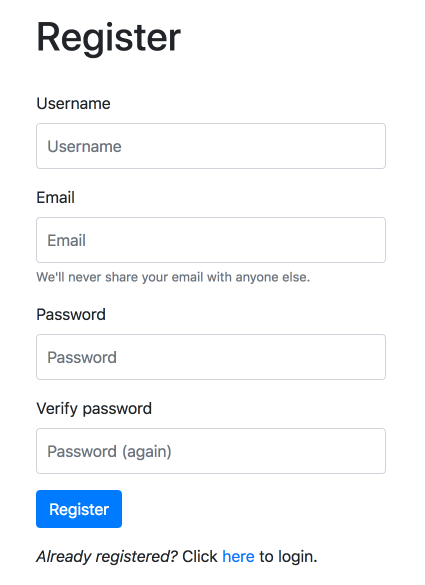 Registration form