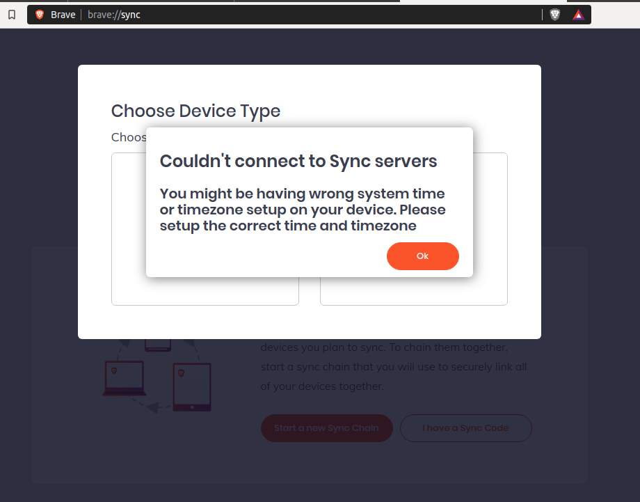 Use modal component from our Brave design system for sync error message ...