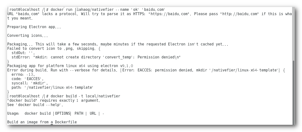 Error EACCES permission denied, mkdir 'nativefier/linuxx64template'. · Issue 1035