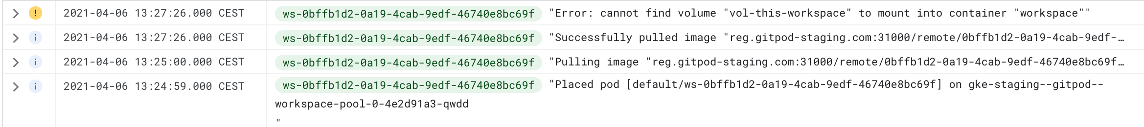Error: cannot find volume "vol-this-workspace" to mount into container ...