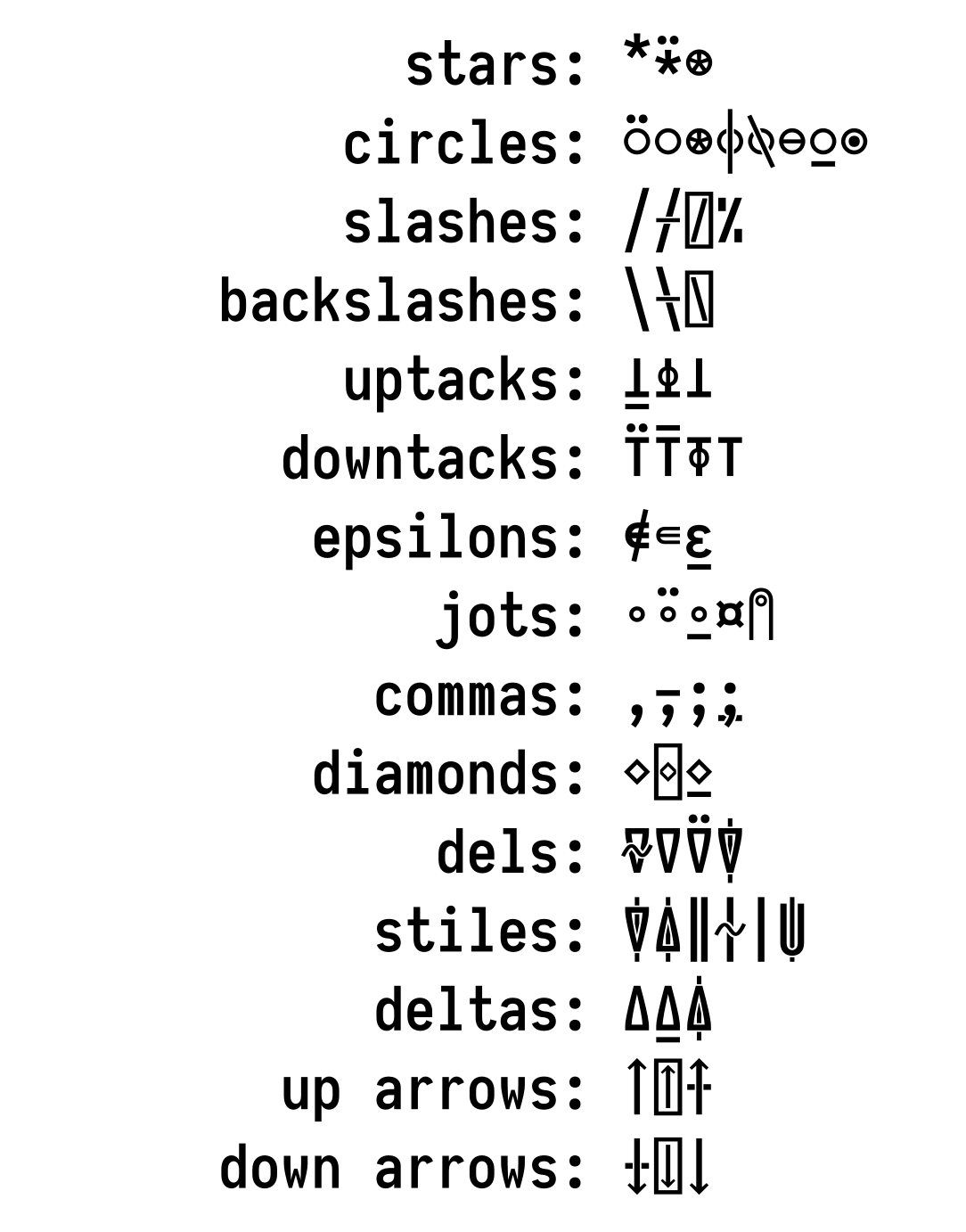 APL symbol set is inconsistent · Issue #286 · be5invis/Iosevka · GitHub