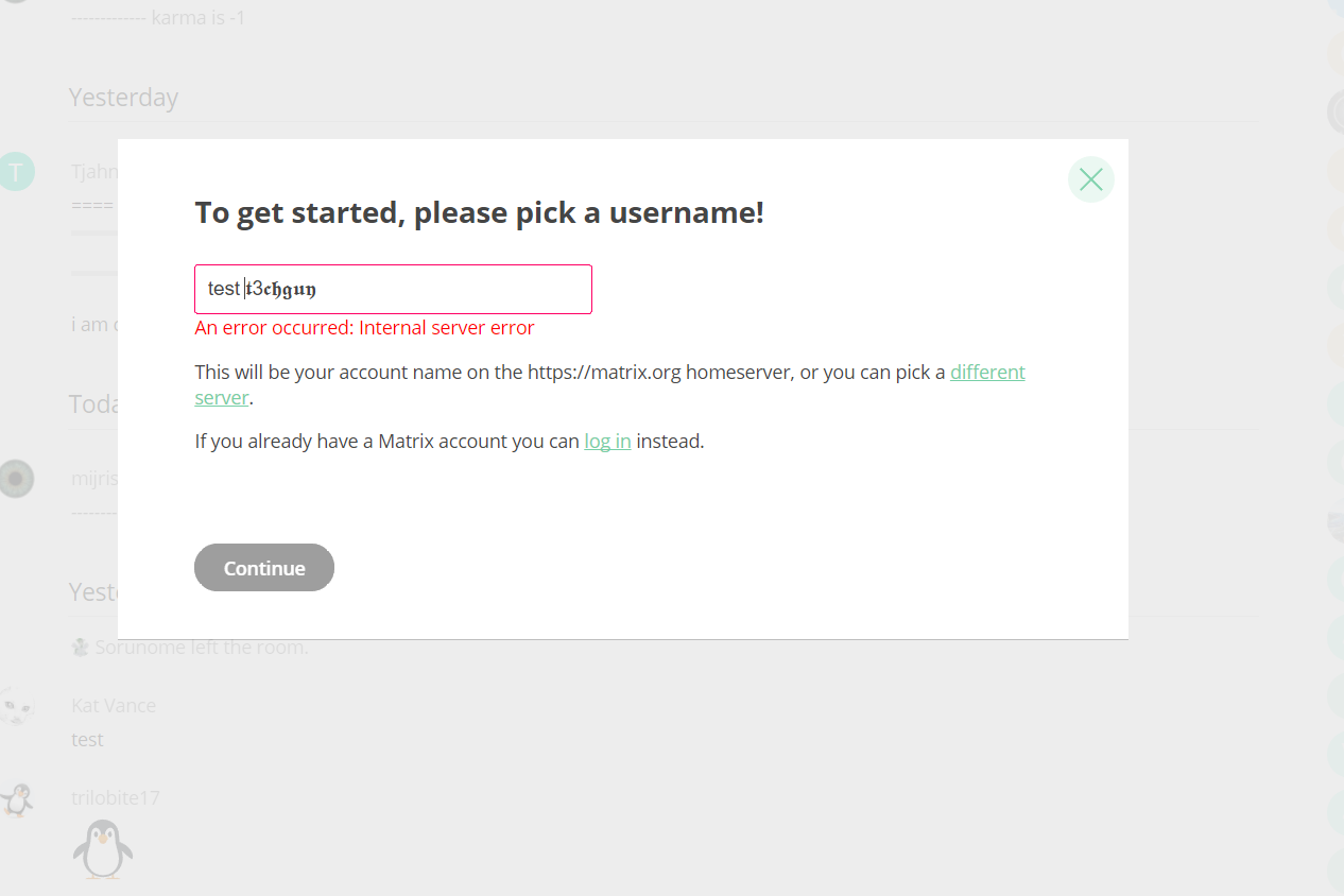 Unhelpful Error When Entering Invalid Username Issue 4660 Vector Im Element Web Github