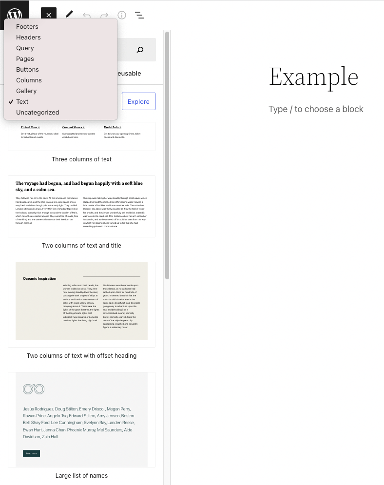 Block Patterns unavailable on Gutenberg latest · Issue #40626 ...