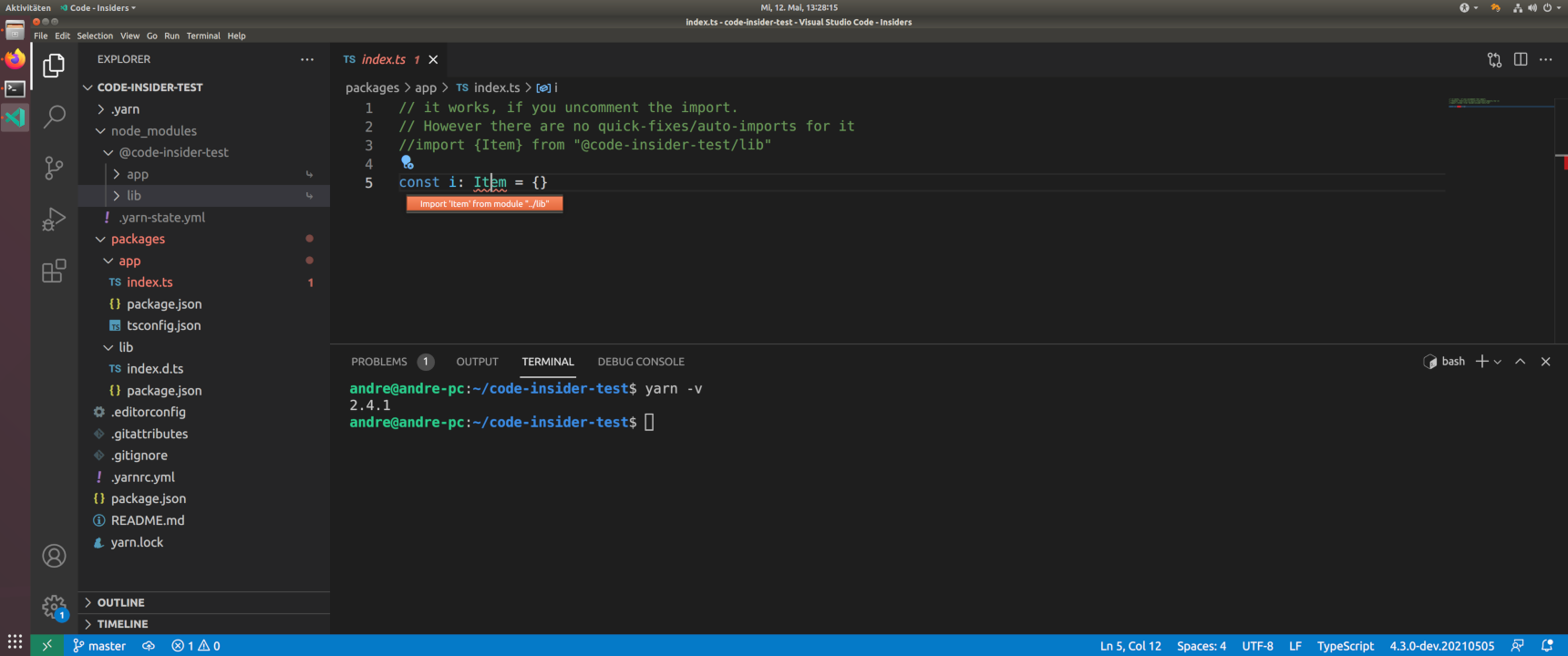 ts+yarn workspaces relative import preferred over node_module imort