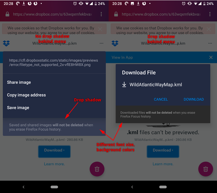 Inconsistent styling in download and image context menus · Issue #3128 ...
