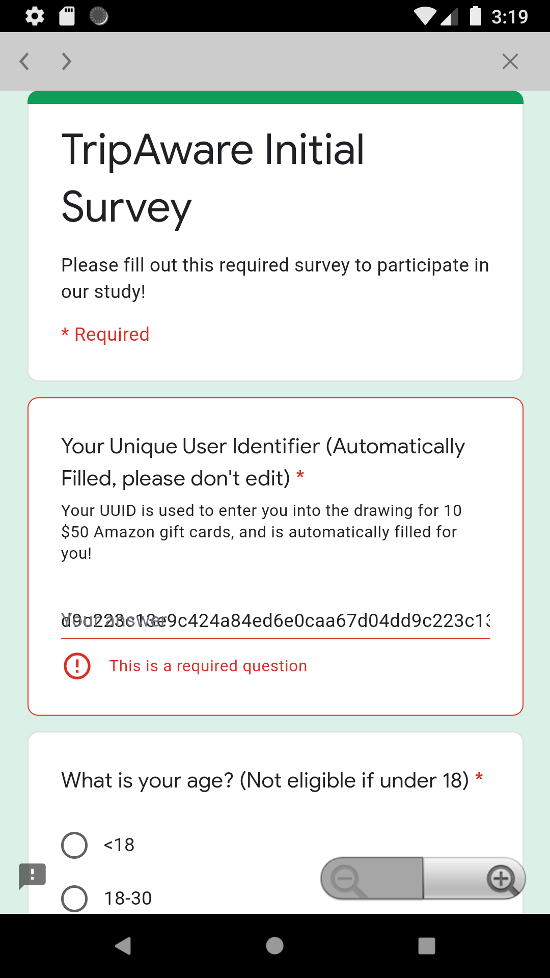 Google Forms not saving UUID field in the results even after the value