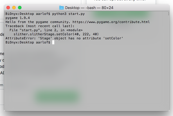 slither intro program error message