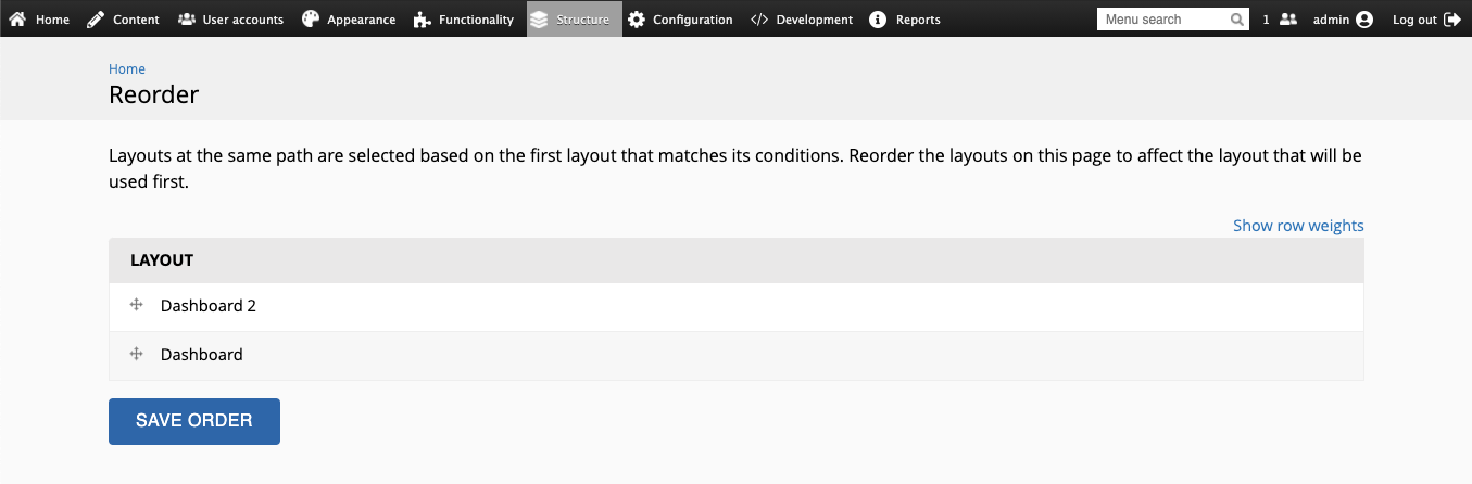 [UX] Layout reorder page: add "Cancel" link, and indicate things like ...