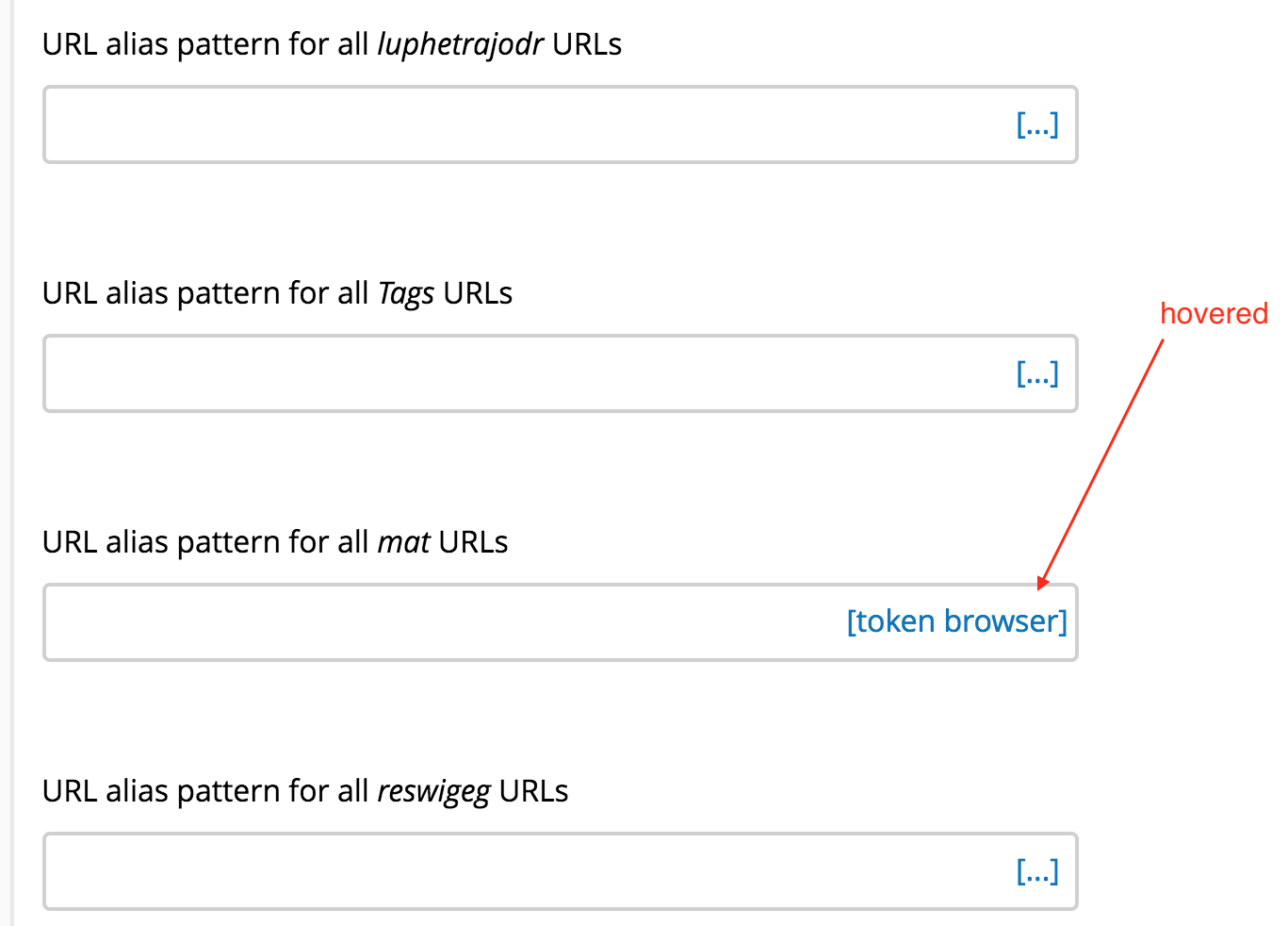 [UX] URL alias patterns page: 