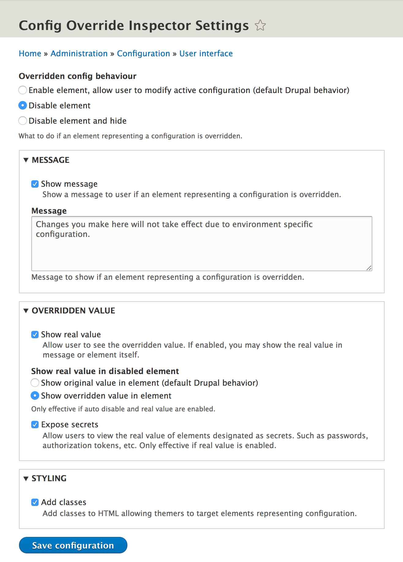 Admin UI: denote settings that may be overridden in settings.php