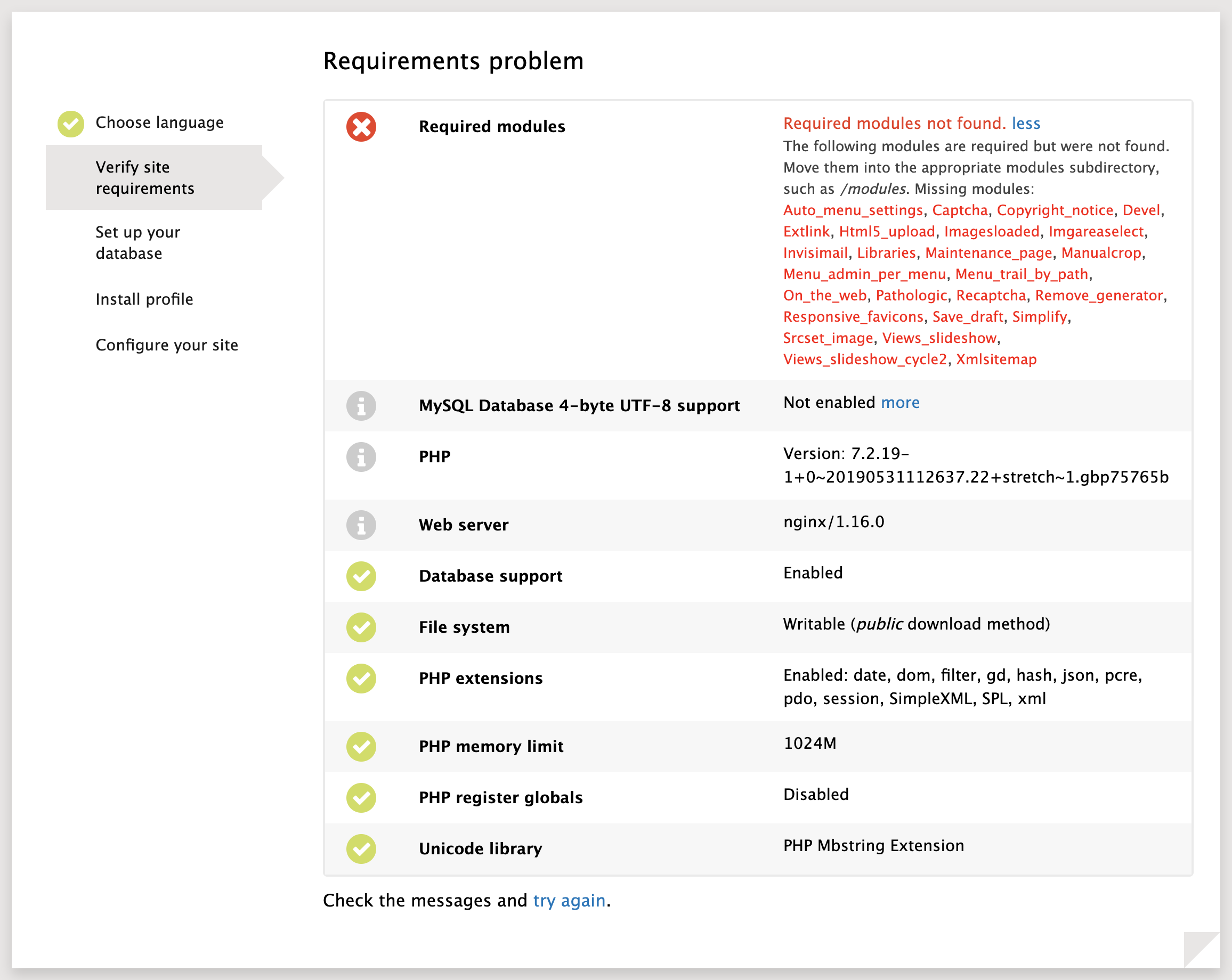 Installer: "Requirements problem" for missing projects assumes only ...