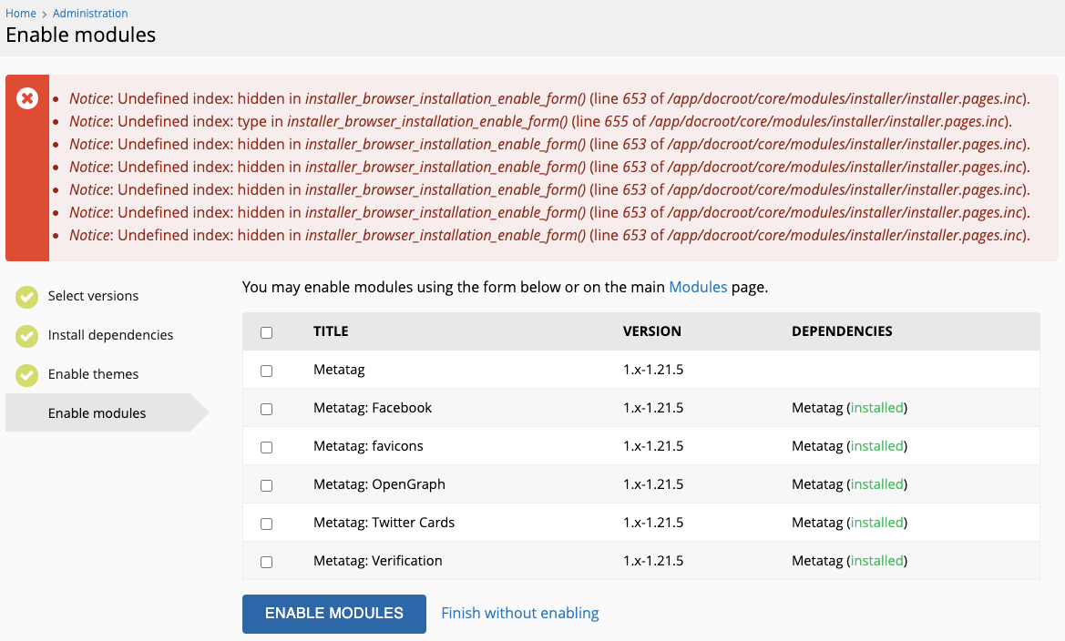 PHP notices when installing modules that have sub-modules · Issue #4640 ...