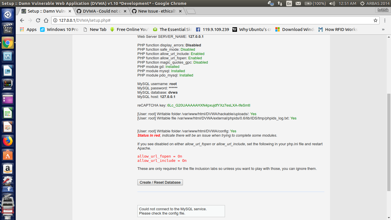 issue while setting up MySql database · Issue #258 · digininja/DVWA ...