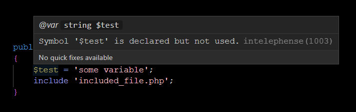 Symbol is declared but not used.intelephense(1003) - included file ...