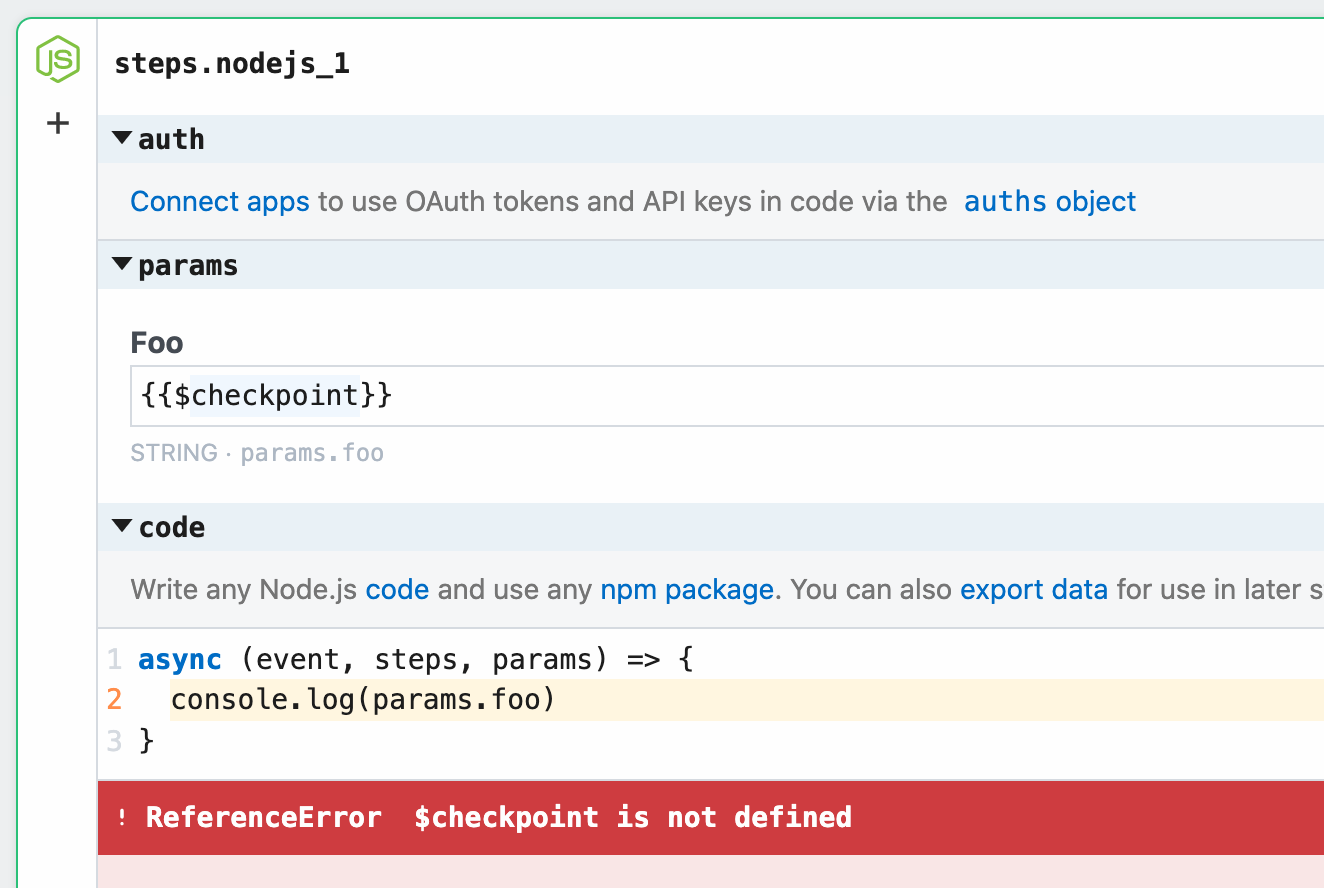 [BUG] I cannot reference $checkpoint in params · Issue #927 ...