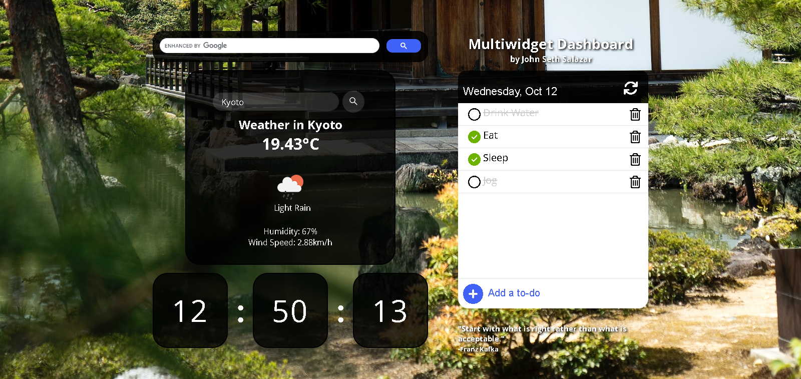 GitHub johnsethsalazar/multiwidgetdashboard A personal dashboard