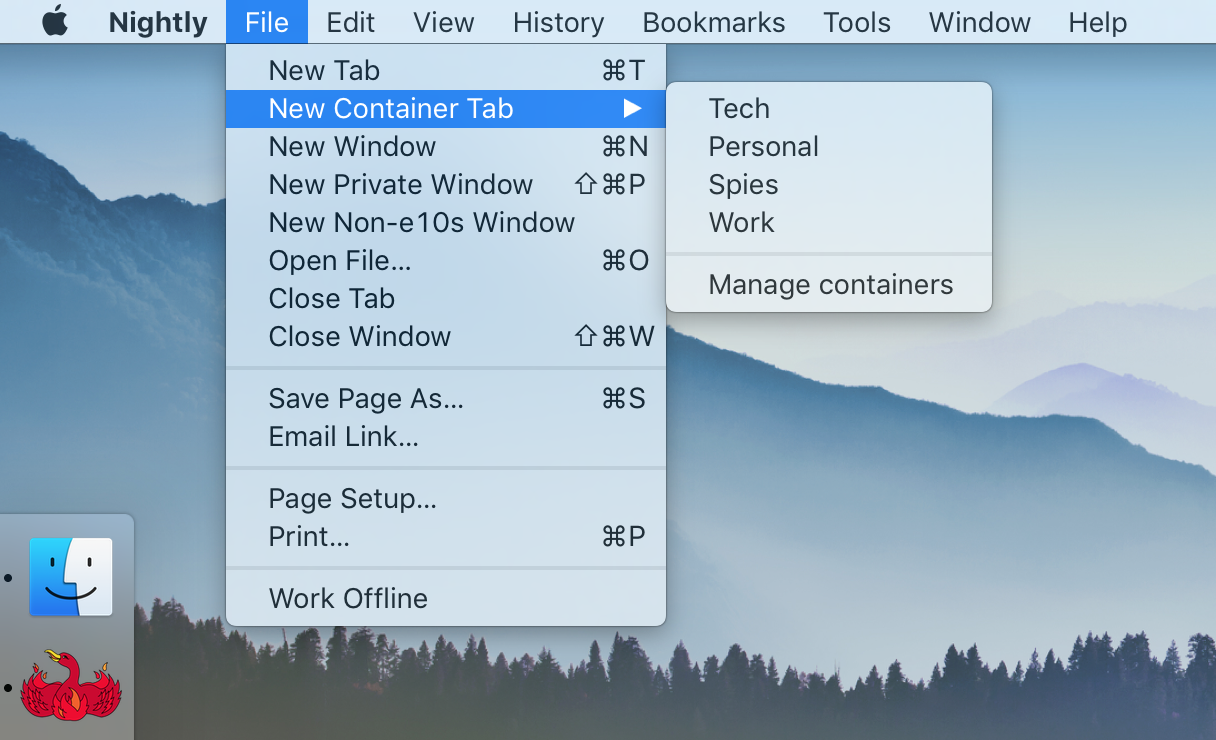 nightly screenshot - application menu