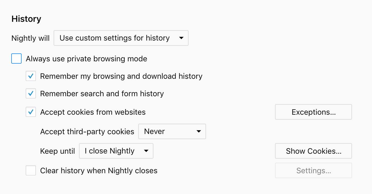 Screen shot of preferences