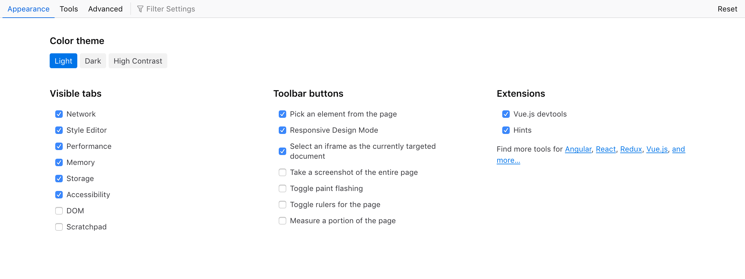 Devtools Settings A1 Appearance