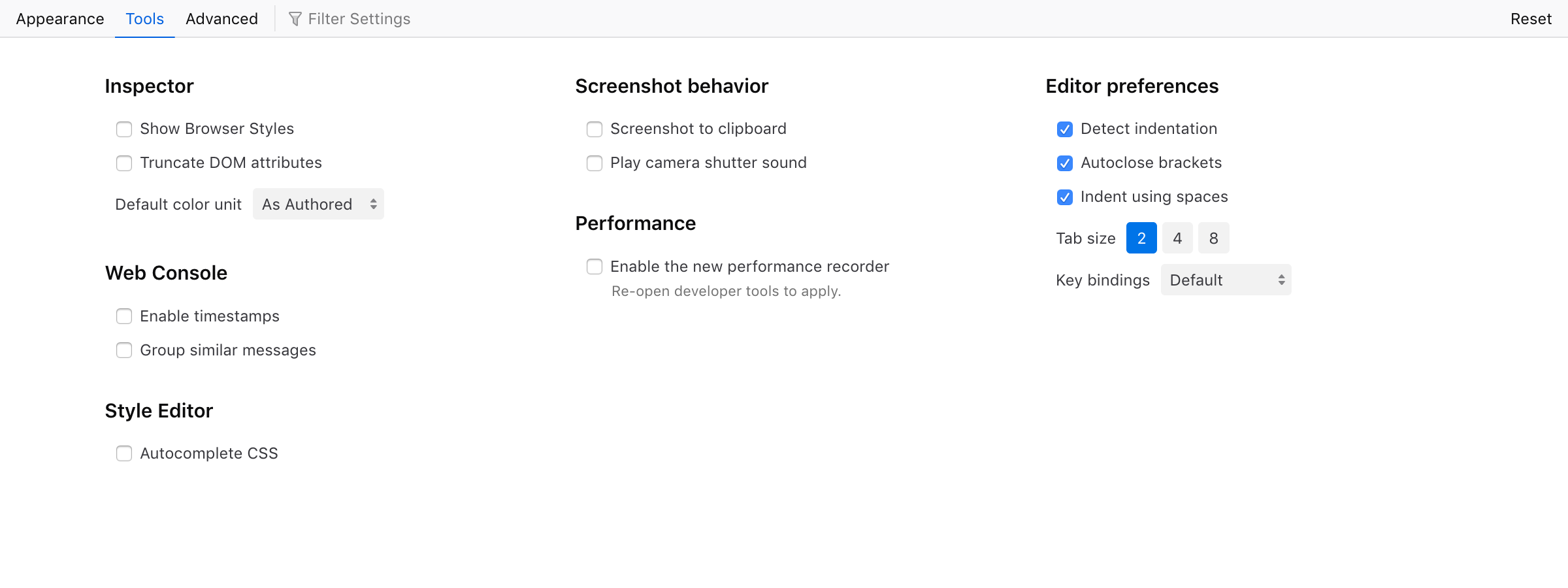 Devtools Settings A2 Tools
