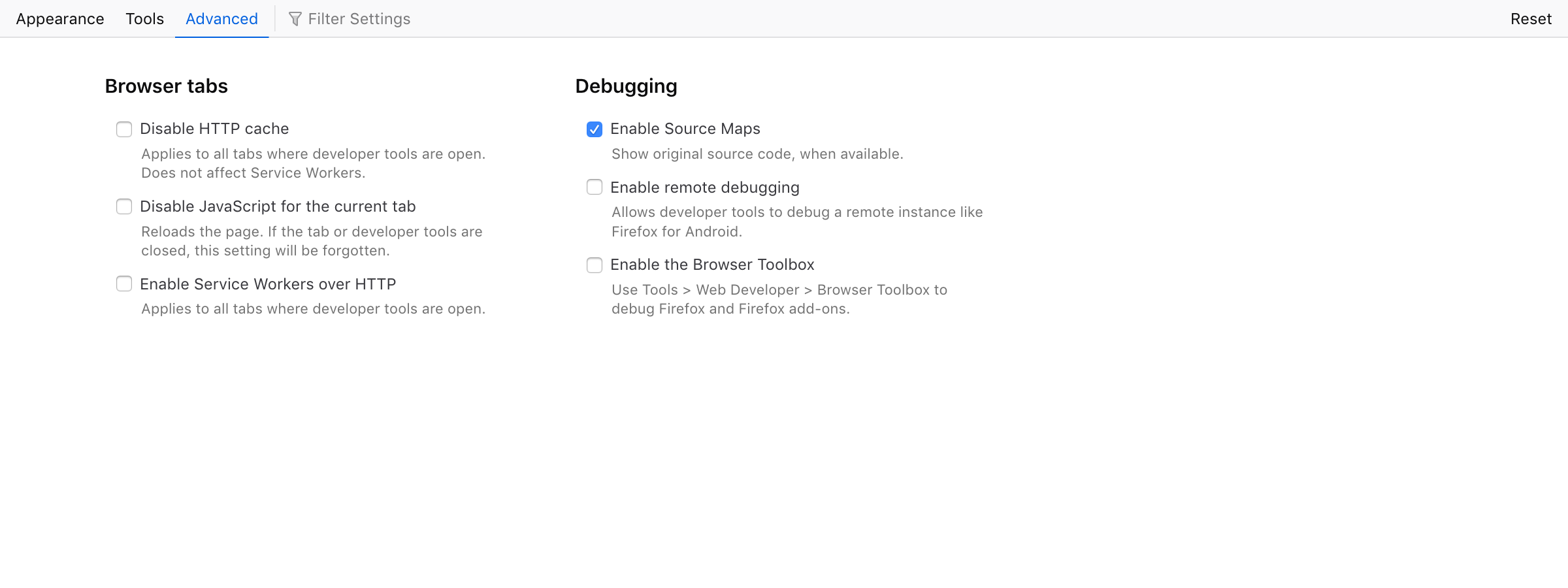 Devtools Settings A3 Advanced