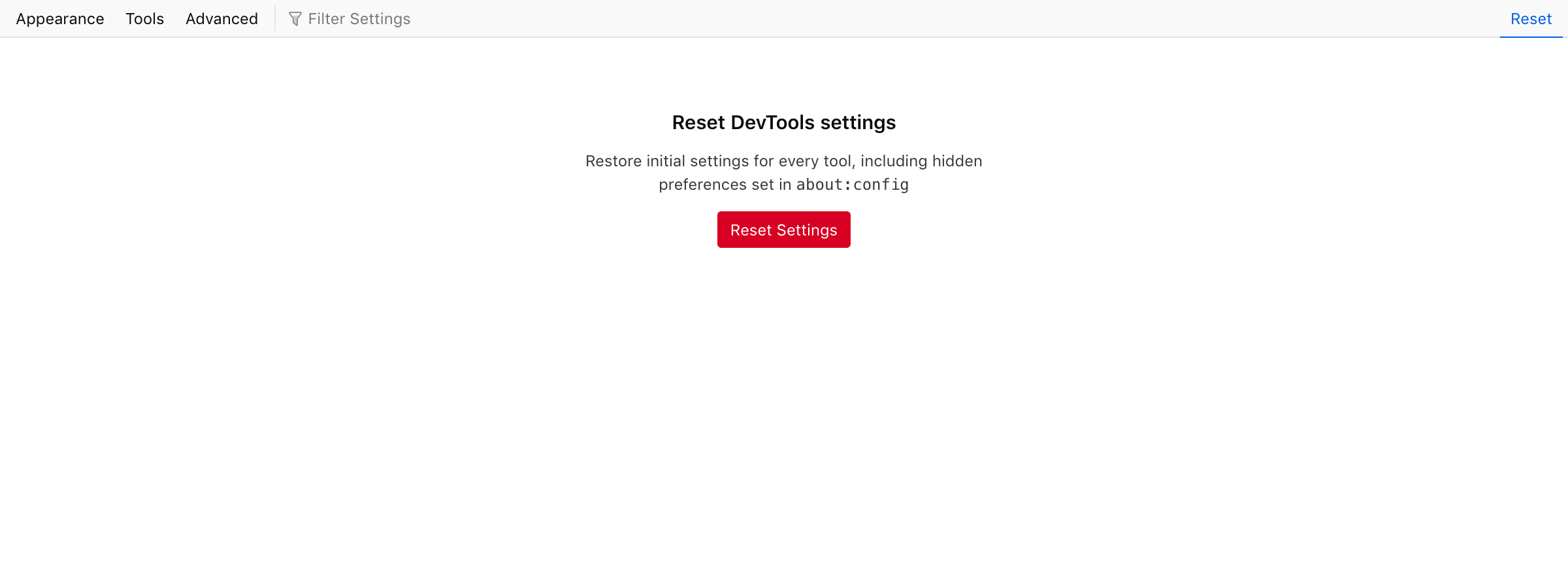Devtools Settings A4 Reset