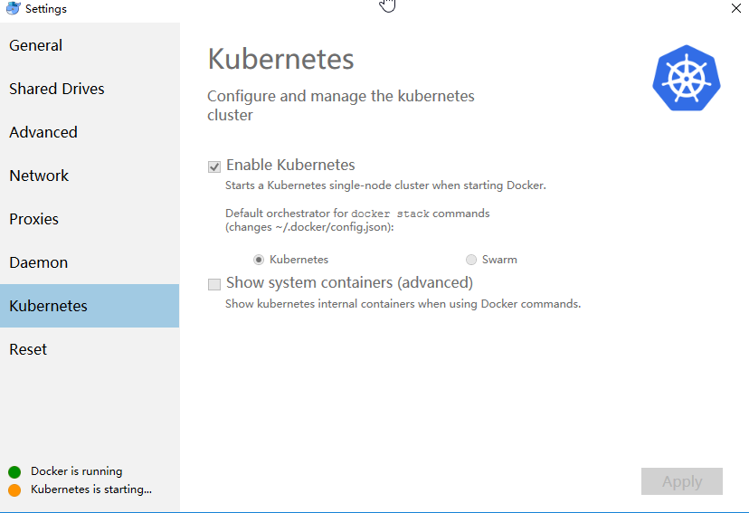 After kubernetes is enabled, it always shows kubernetes is starting ...