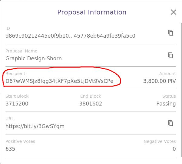 Need Clipboard Copy button for 'Recipient' address in Proposal Info