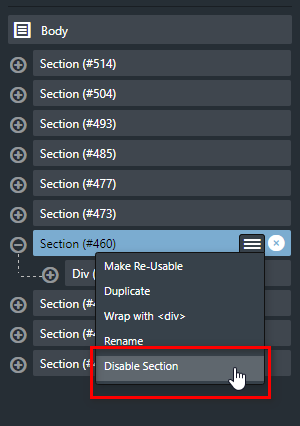 DONE: To be able to disable a Section or a Div in the back-end · Issue ...