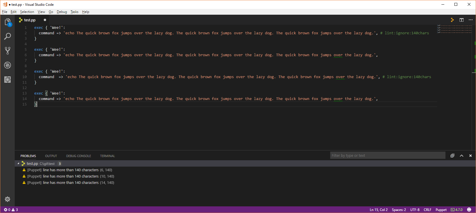 ignoring lint errors · Issue 176 · puppetlabs/puppetvscode · GitHub