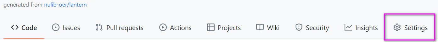Screenshot of Settings Tab in GH interface